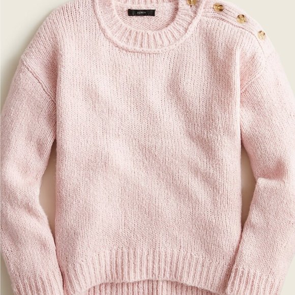 J Crew ALPACA WOOL Tortoise Shell Shoulder Buttons Crewneck Sweater Blush Pink M - Picture 4 of 11